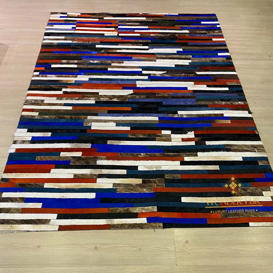 Multi Colored Natural Handmade Cowhide Patchwork Rug for Child Room