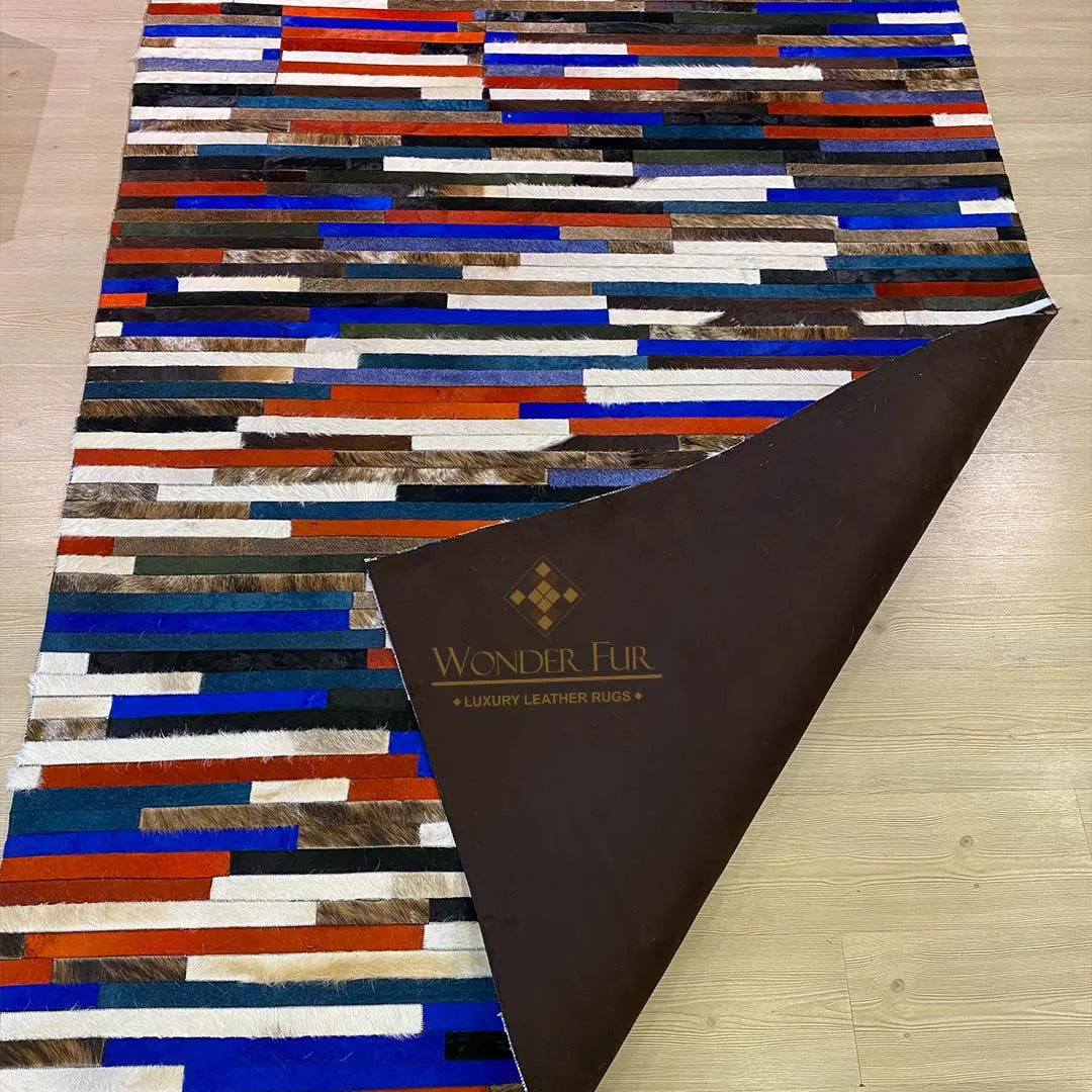 Multi Colored Natural Handmade Cowhide Patchwork Rug for Child Room