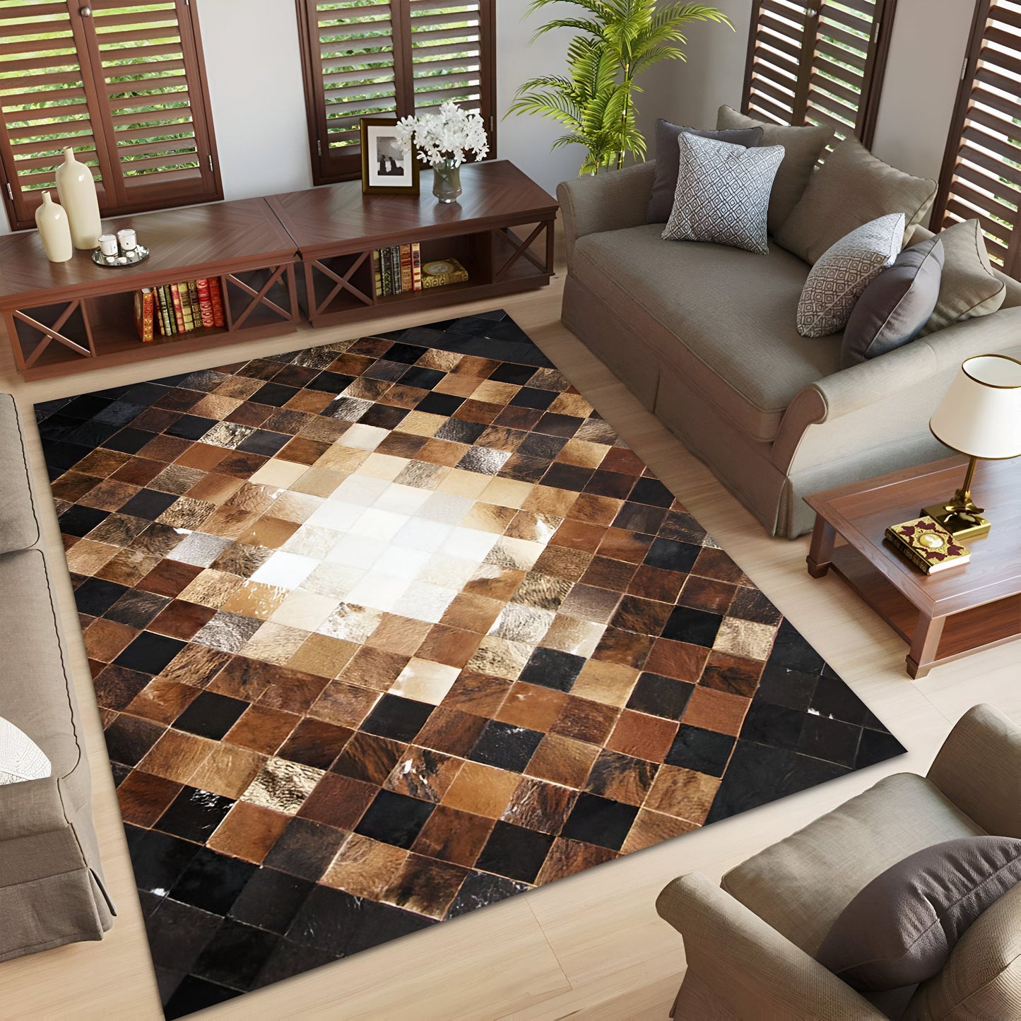Multicolor Cowhide Patchwork 10x8 Rug, High Quality Natural Leather Handcrafted Rug