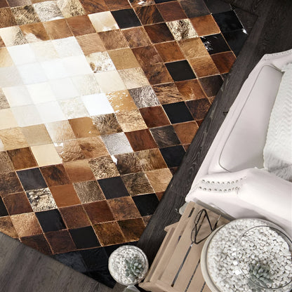 Multicolor Cowhide Patchwork 10x8 Rug, High Quality Natural Leather Handcrafted Rug