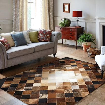 Multicolor Cowhide Patchwork 10x8 Rug, High Quality Natural Leather Handcrafted Rug