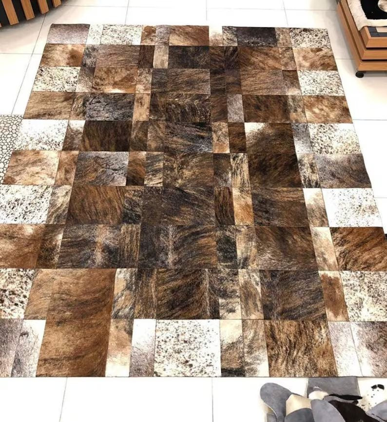 Multicolor Design Real Cowhide Area Rug , Handmade Scandinavian Carpet