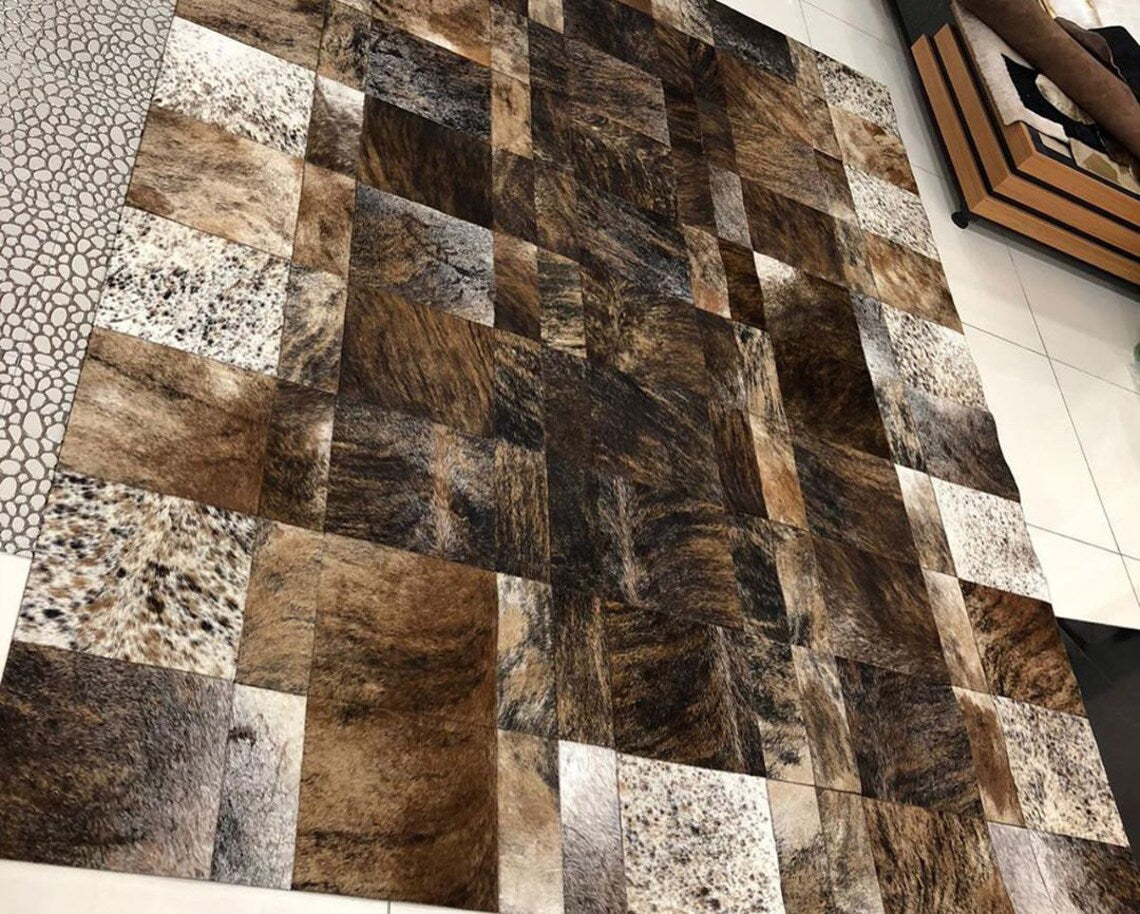 Multicolor Design Real Cowhide Area Rug , Handmade Scandinavian Carpet