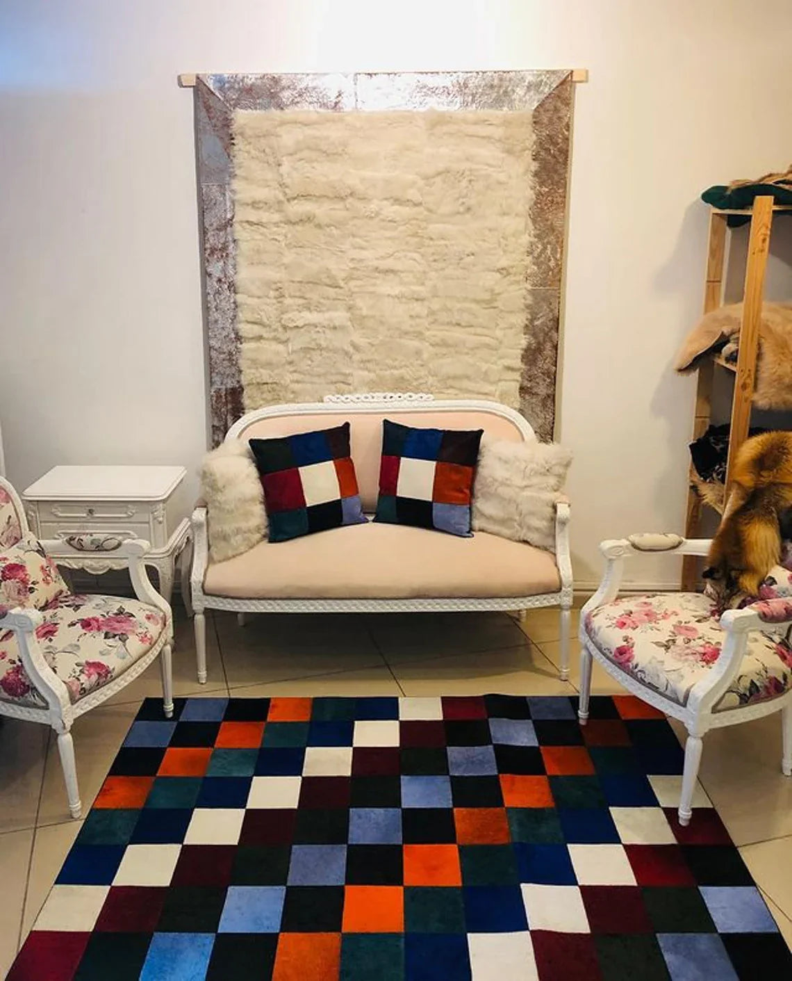 Multicolor Handmade Real Cowhide Living Room Rug ,Non Slip Leather Rug