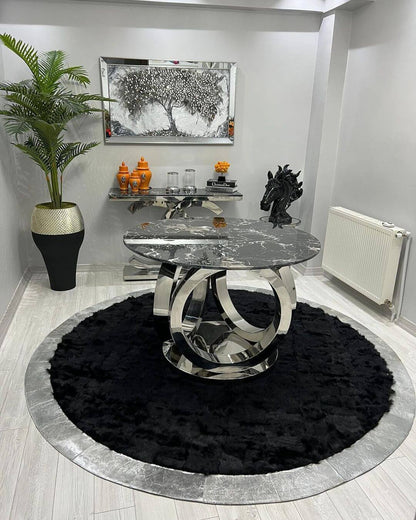Natural Black Silver Sheepskin Round Area Rug, Fur Rug for Living Room
