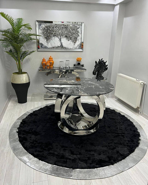 Natural Black Silver Sheepskin Round Area Rug, Fur Rug for Living Room