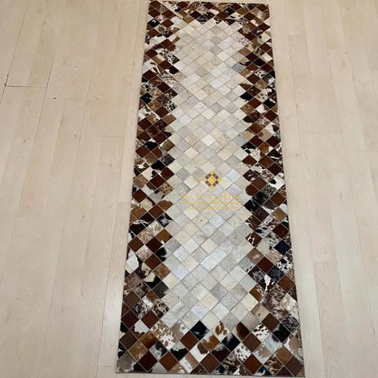 Natural Mixed Brown Cowhide Hallway Runner Rug