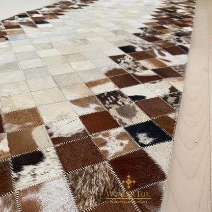 Natural Mixed Brown Cowhide Hallway Runner Rug