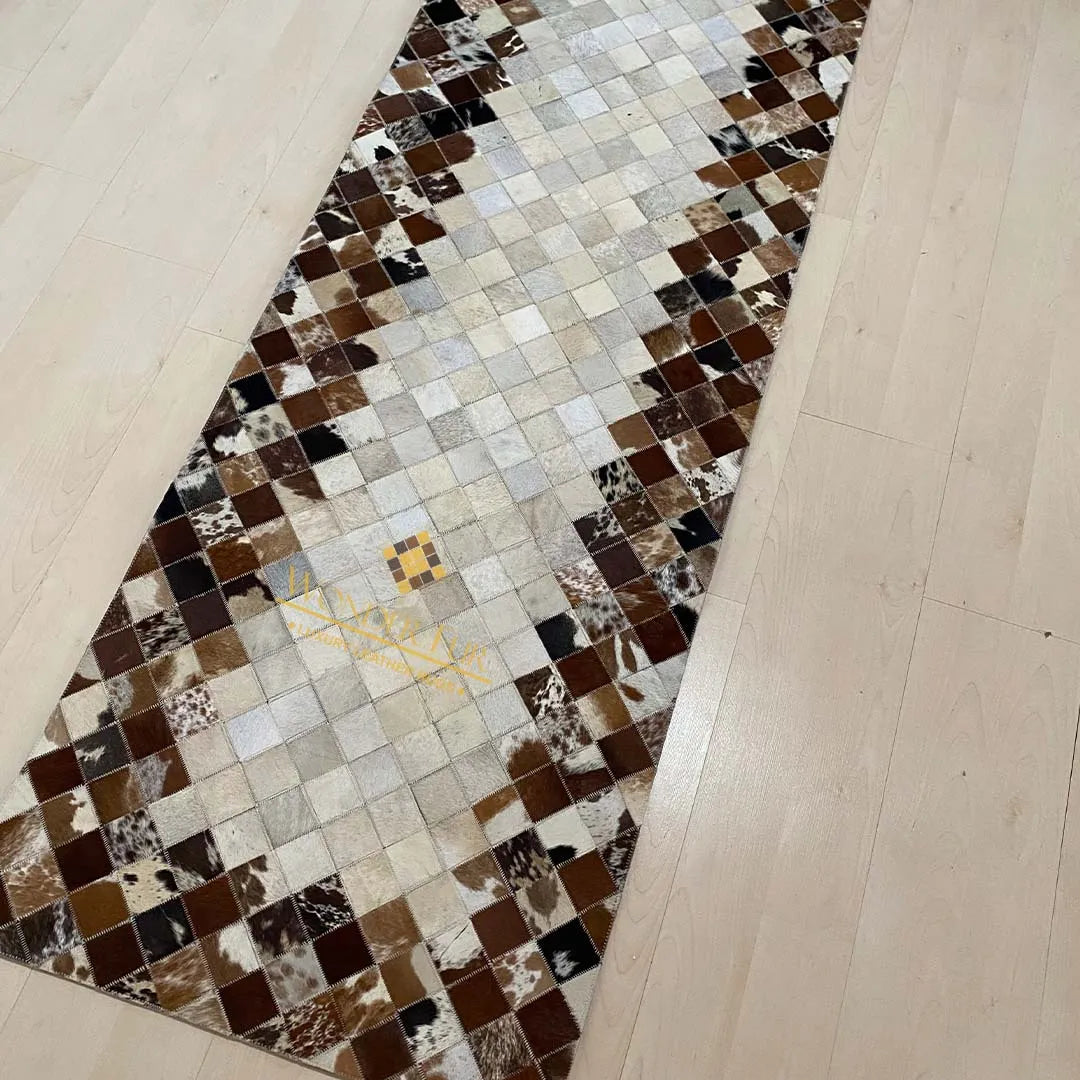 Natural Mixed Brown Cowhide Hallway Runner Rug