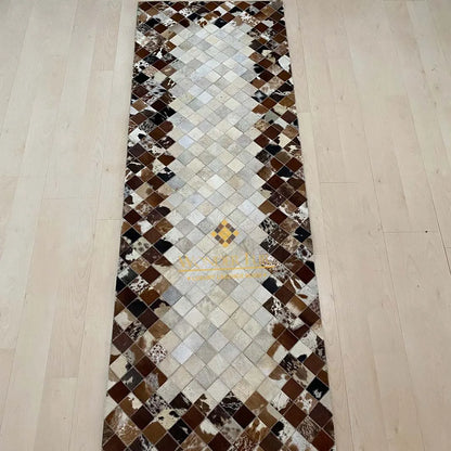 Natural Mixed Brown Cowhide Hallway Runner Rug