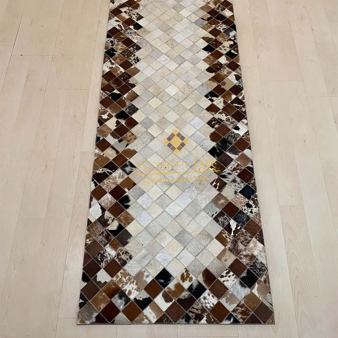 Natural Mixed Brown Cowhide Hallway Runner Rug
