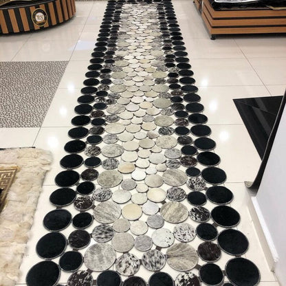 Natural Cowhide Runner Rug for Hallway, Handmade Cow Skin Patchwork Rug