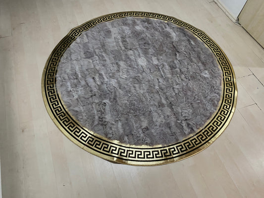 Decorative Handmade Gray And Gold Genuine Sheepskin Office Soft Carpet