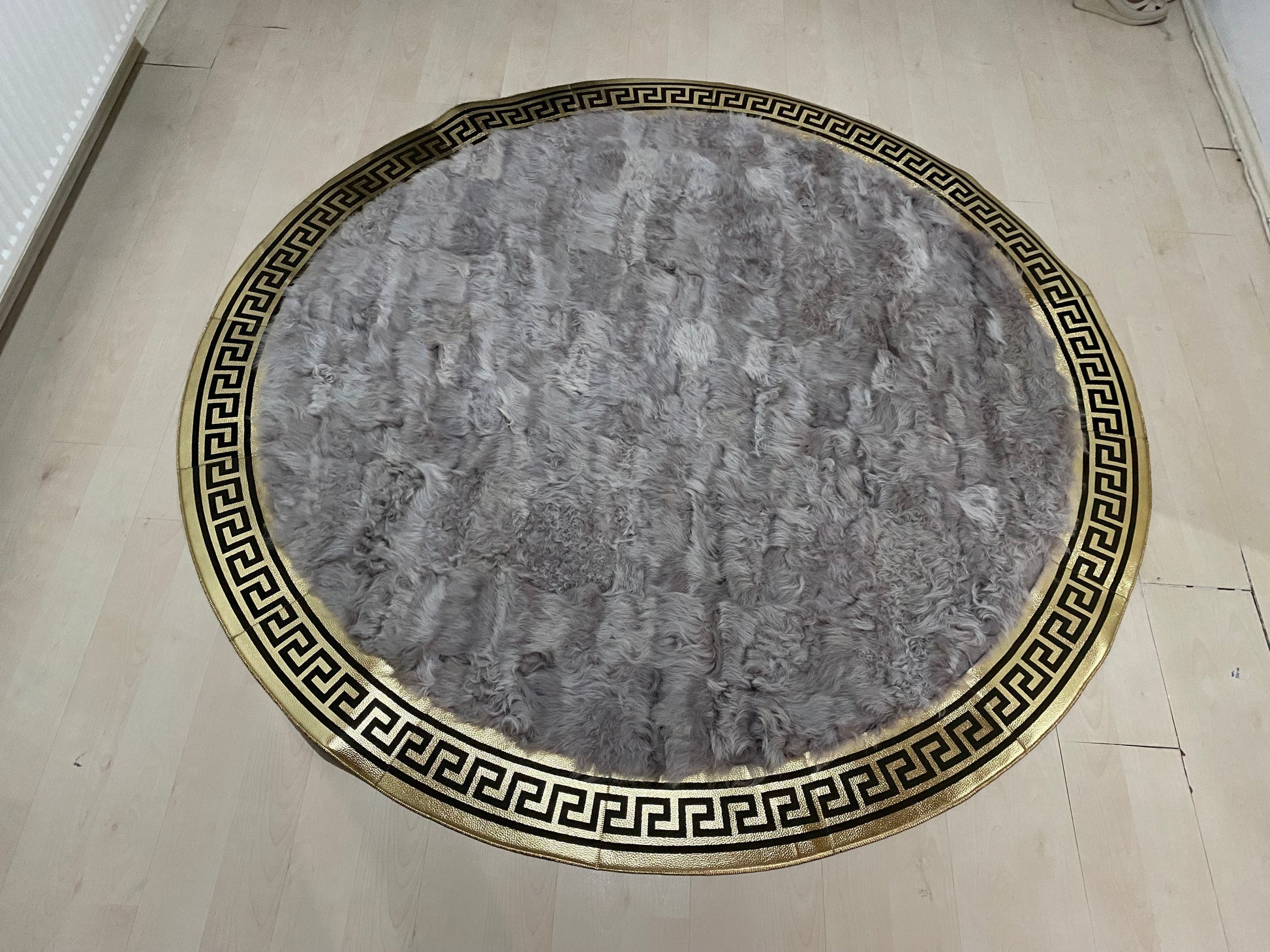 Decorative Handmade Gray And Gold Genuine Sheepskin Office Soft Carpet