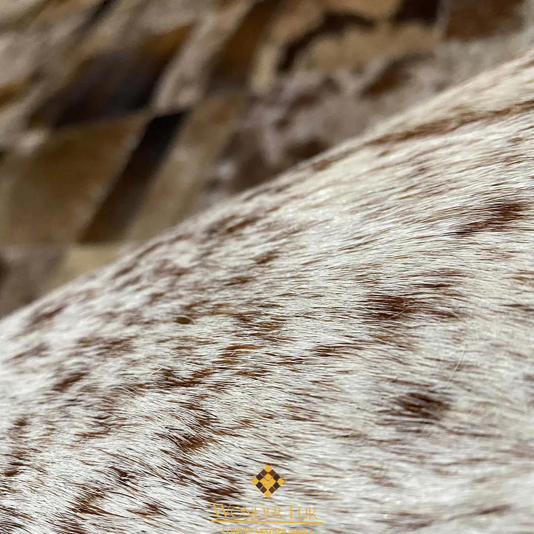 Mixed Brown Natural Leather Cowhide Patchwork Square Area Rug 100% Natural Leather Carpet