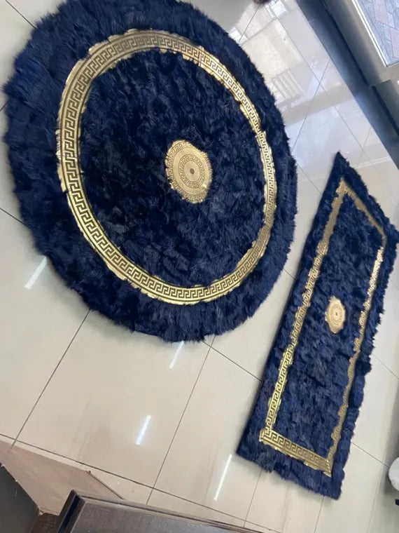 Modern Natural Black Round Sheepskin Handmade Circle Soft Fluffy Rug