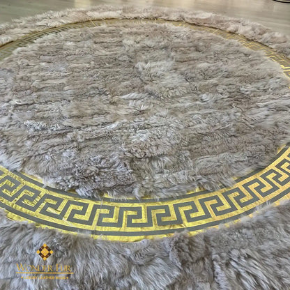 Natural Round Sheepskin Area Rug for Living Room