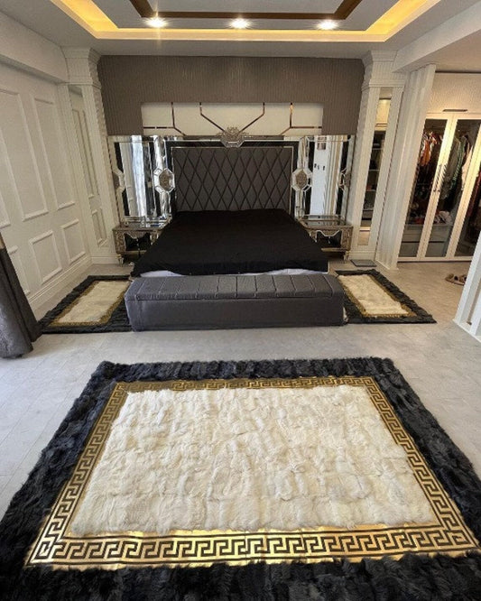 Natural Handmade White Gray And Gold Sheepskin 6x8 Soft Bedroom Carpet