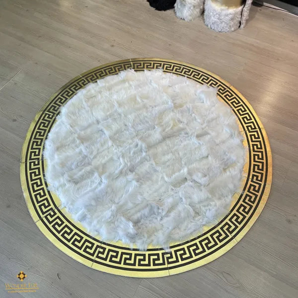 Natural White Gold Sheepskin Round Area Rug, Gift for New Home