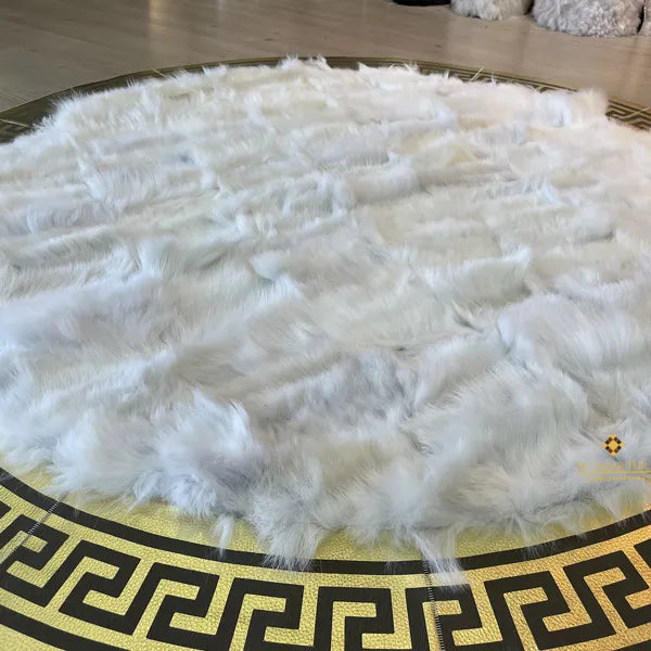 Natural White Gold Sheepskin Round Area Rug, Gift for New Home