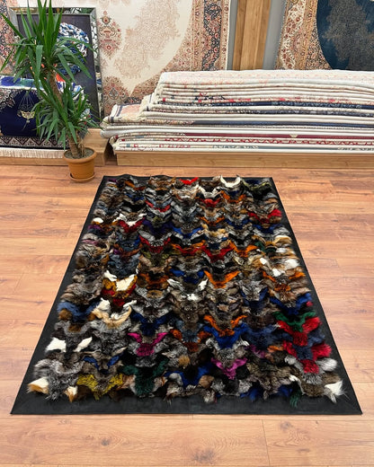 Natural Multicolor Genuine Fluffy Fox Fur Area Rug, Western Decoration