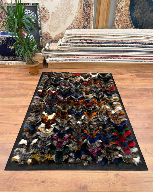 Natural Multicolor Genuine Fluffy Fox Fur Area Rug, Western Decoration