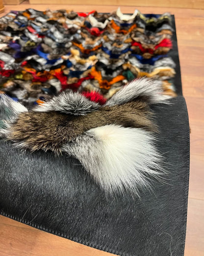 Natural Multicolor Genuine Fluffy Fox Fur Area Rug, Western Decoration