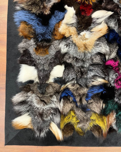 Natural Multicolor Genuine Fluffy Fox Fur Area Rug, Western Decoration