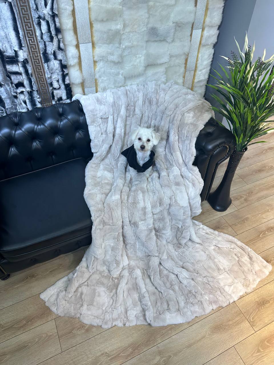 Natural Real Rabbit Fur Blanket Cream Beige Tones Throw, Personalized Handmade Fur Sofa Cover Bedspread, Throw Blanket, Fluffy Blanket