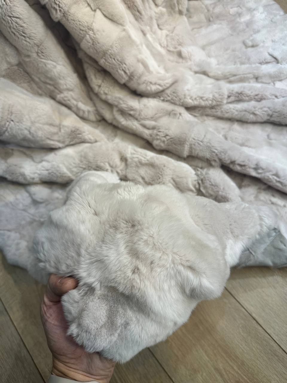 Natural Real Rabbit Fur Blanket Cream Beige Tones Throw, Personalized Handmade Fur Sofa Cover Bedspread, Throw Blanket, Fluffy Blanket