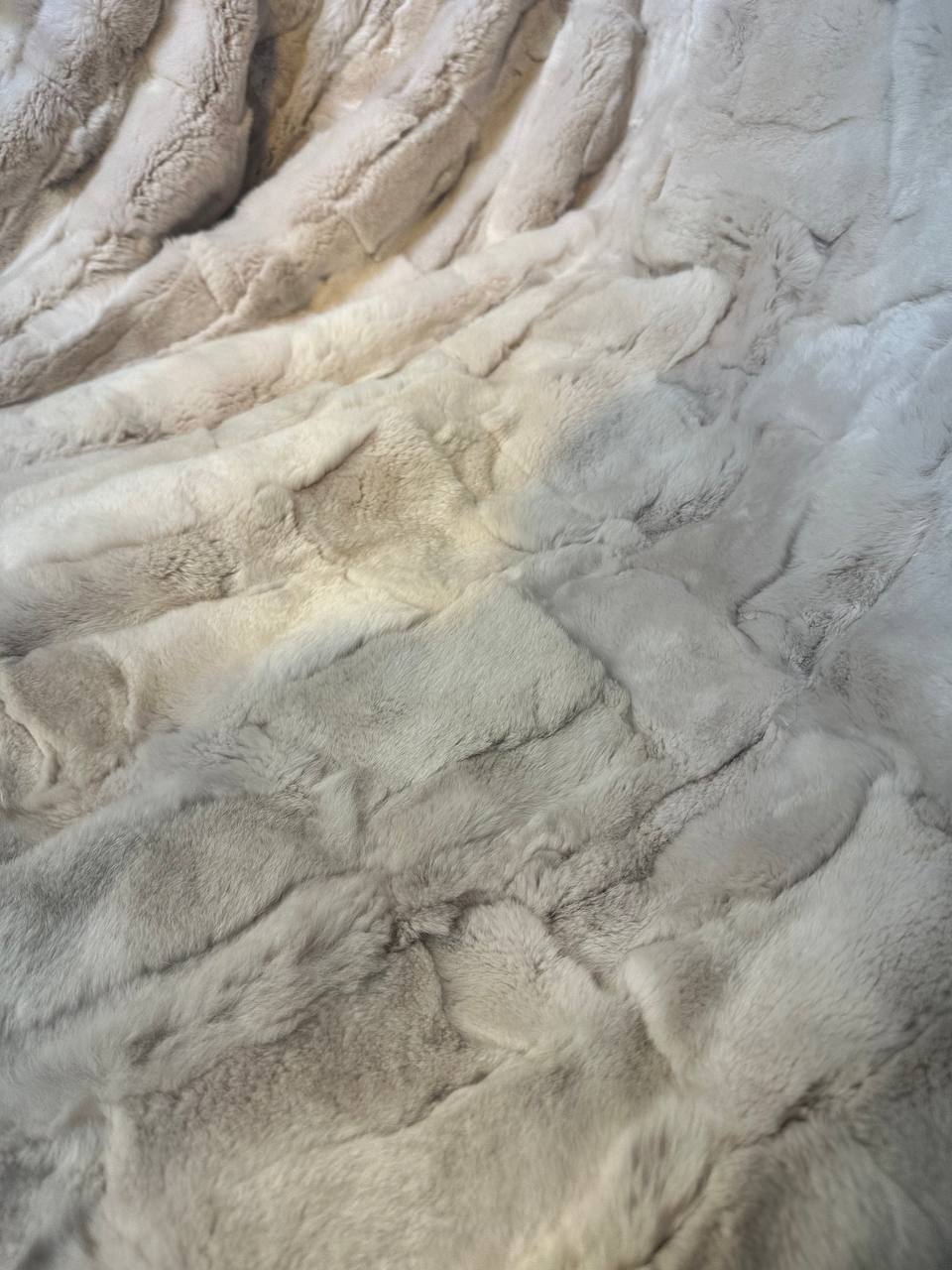 Natural Real Rabbit Fur Blanket Cream Beige Tones Throw, Personalized Handmade Fur Sofa Cover Bedspread, Throw Blanket, Fluffy Blanket