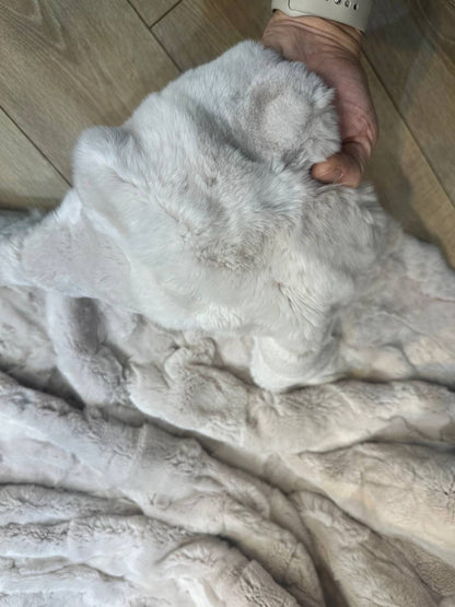 Natural Real Rabbit Fur Blanket Cream Beige Tones Throw, Personalized Handmade Fur Sofa Cover Bedspread, Throw Blanket, Fluffy Blanket