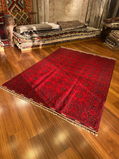 One of a Kind Handmade Afghan Wool Rug – 5.7x7.7ft