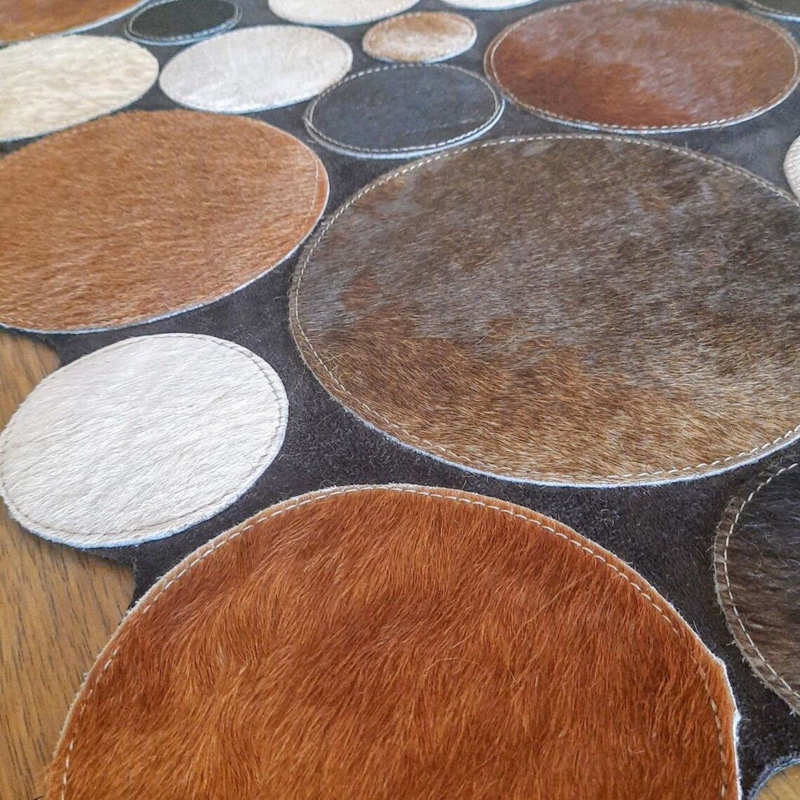 Organic Leather Multicolor Handmade Cowhide Area Rug , 3x5 Office Rug