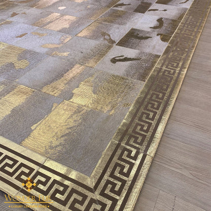 Patchwork Handmade Gold Real Cowhide Area Rug , Modern Bedroom 5x7 Rug
