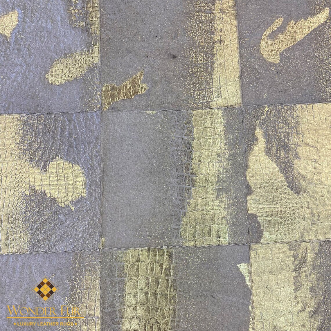 Patchwork Handmade Gold Real Cowhide Area Rug , Modern Bedroom 5x7 Rug