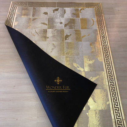 Patchwork Handmade Gold Real Cowhide Area Rug , Modern Bedroom 5x7 Rug