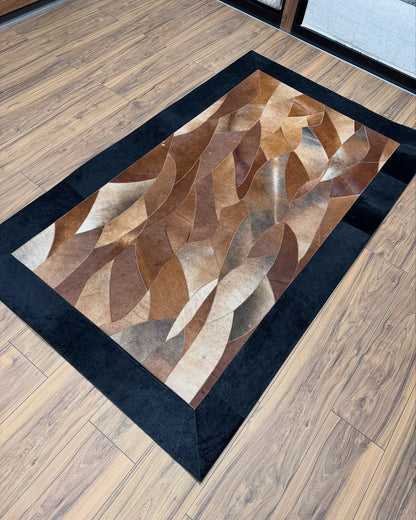 100% Genuine Cowhide Area Rug, Brown Black Cowhide Patchwork Rug, Modern Rug for Bedroom Room