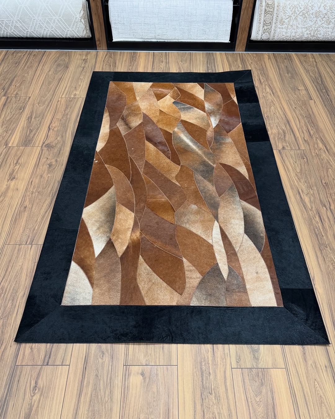 100% Genuine Cowhide Area Rug, Brown Black Cowhide Patchwork Rug, Modern Rug for Bedroom Room