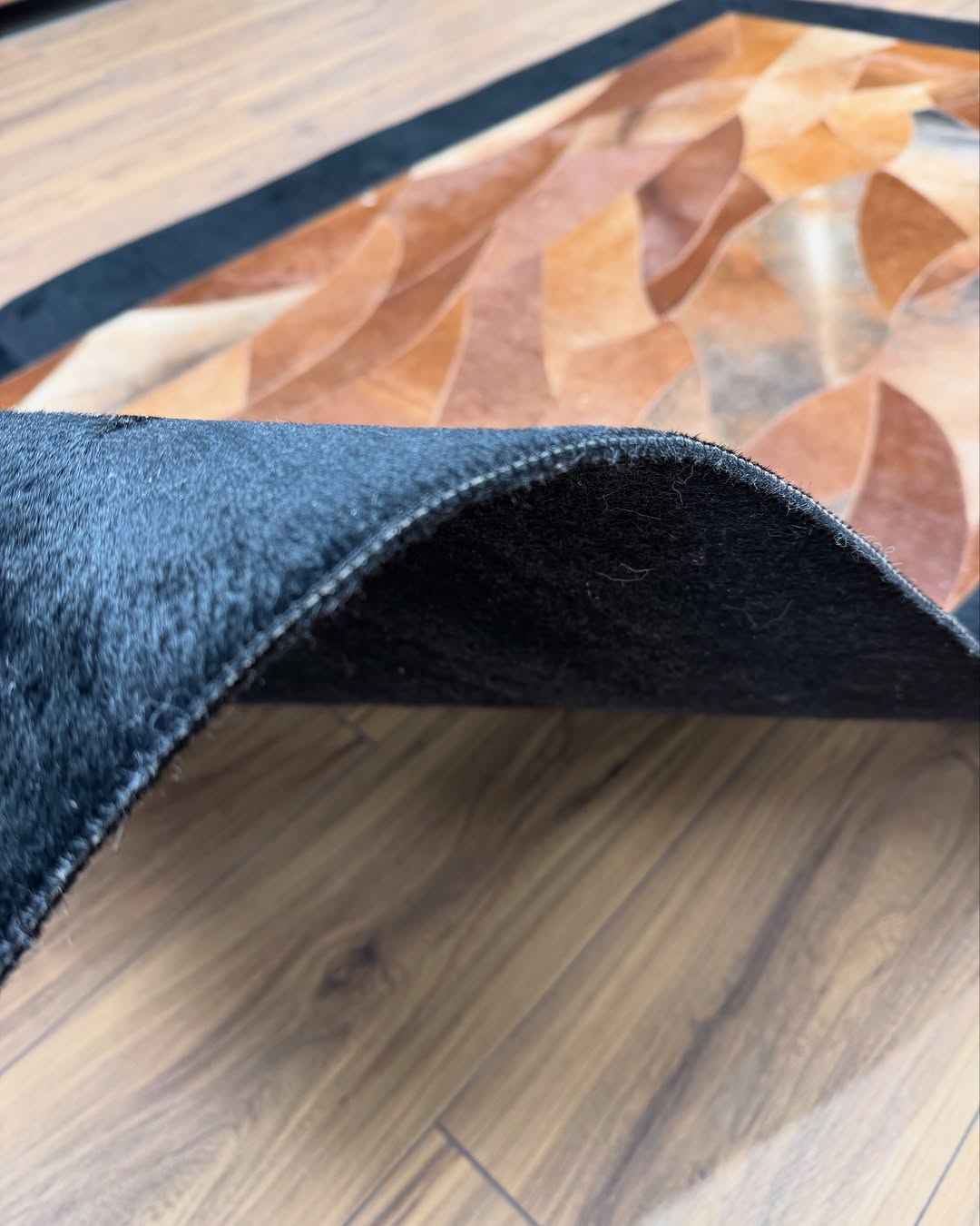 100% Genuine Cowhide Area Rug, Brown Black Cowhide Patchwork Rug, Modern Rug for Bedroom Room