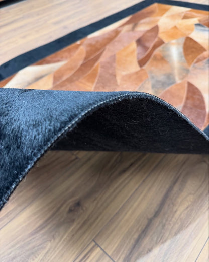 100% Genuine Cowhide Area Rug, Brown Black Cowhide Patchwork Rug, Modern Rug for Bedroom Room
