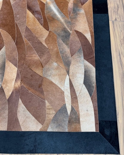 100% Genuine Cowhide Area Rug, Brown Black Cowhide Patchwork Rug, Modern Rug for Bedroom Room