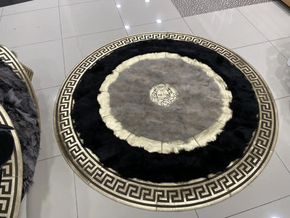 Customizable Handmade Black White And Gold Natural Sheepskin Round Rug