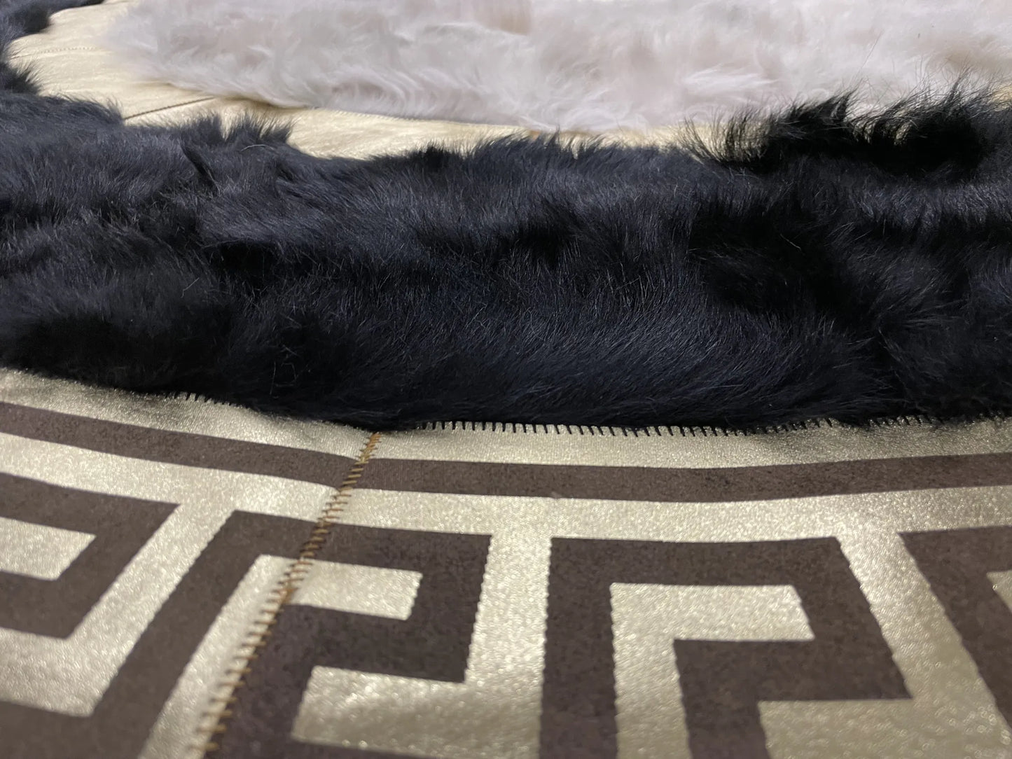 Customizable Handmade Black White And Gold Natural Sheepskin Round Rug