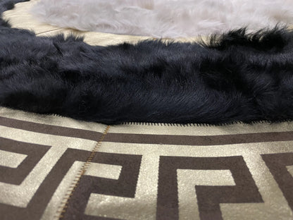 Customizable Handmade Black White And Gold Natural Sheepskin Round Rug