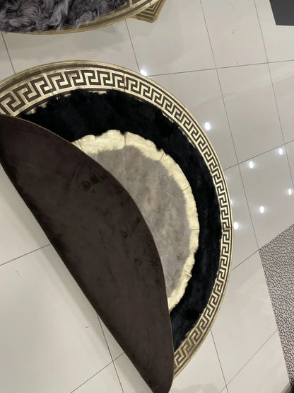 Customizable Handmade Black White And Gold Natural Sheepskin Round Rug