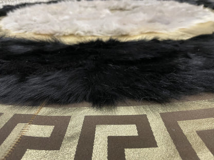 Customizable Handmade Black White And Gold Natural Sheepskin Round Rug