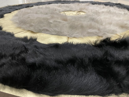 Customizable Handmade Black White And Gold Natural Sheepskin Round Rug