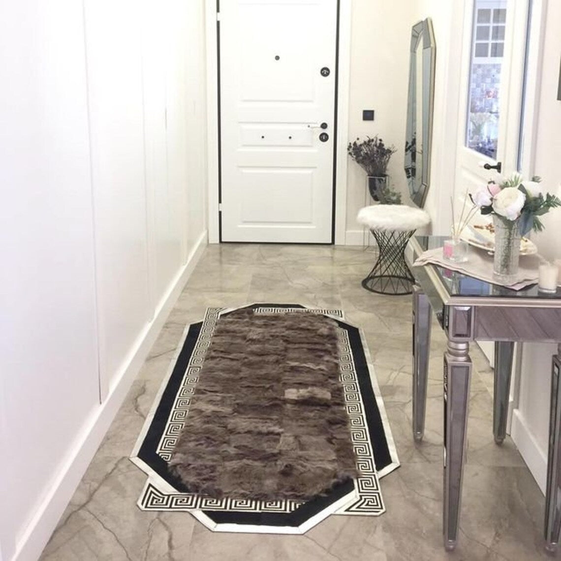 Shaggy Fluffy Soft Brown Sheepskin Corridor Rug , Unique Non Slip Rug
