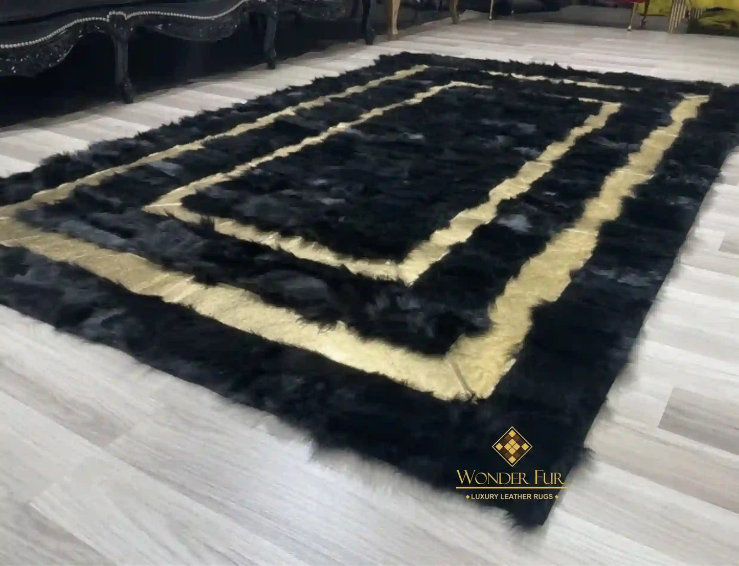 Modern Handmade 8x10 Black Gold Sheepskin Living Room , Luxury Carpet